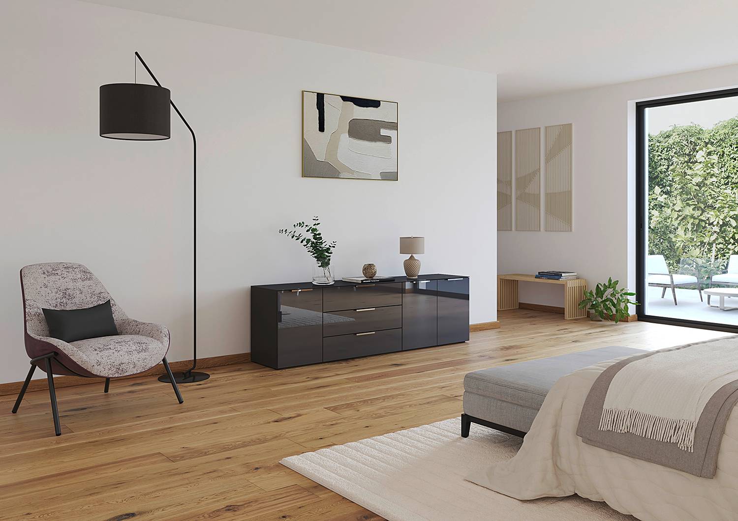 home24 TV-Lowboard Glas Typ B Front & Deckplatte: Glas Korpus: MDF Mitteldichte Holzfaserplatte , lackiert Grau/Grau/Silber 200cm home24 TV-Lowboard Glas Typ B Front & Deckplatte: Glas Korpus: MDF Mitteldichte Holzfaserplatte , lackiert Grau/Grau/Silber 200cm von home24