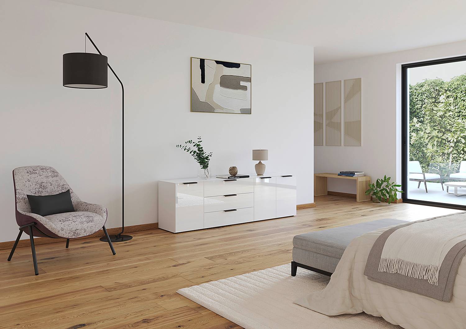 home24 TV-Lowboard Glas Typ B Front & Deckplatte: Glas Korpus: MDF Mitteldichte Holzfaserplatte , lackiert Weiß/Weiß/Grau 200cm home24 TV-Lowboard Glas Typ B Front & Deckplatte: Glas Korpus: MDF Mitteldichte Holzfaserplatte , lackiert Weiß/Weiß/Grau 200cm von home24