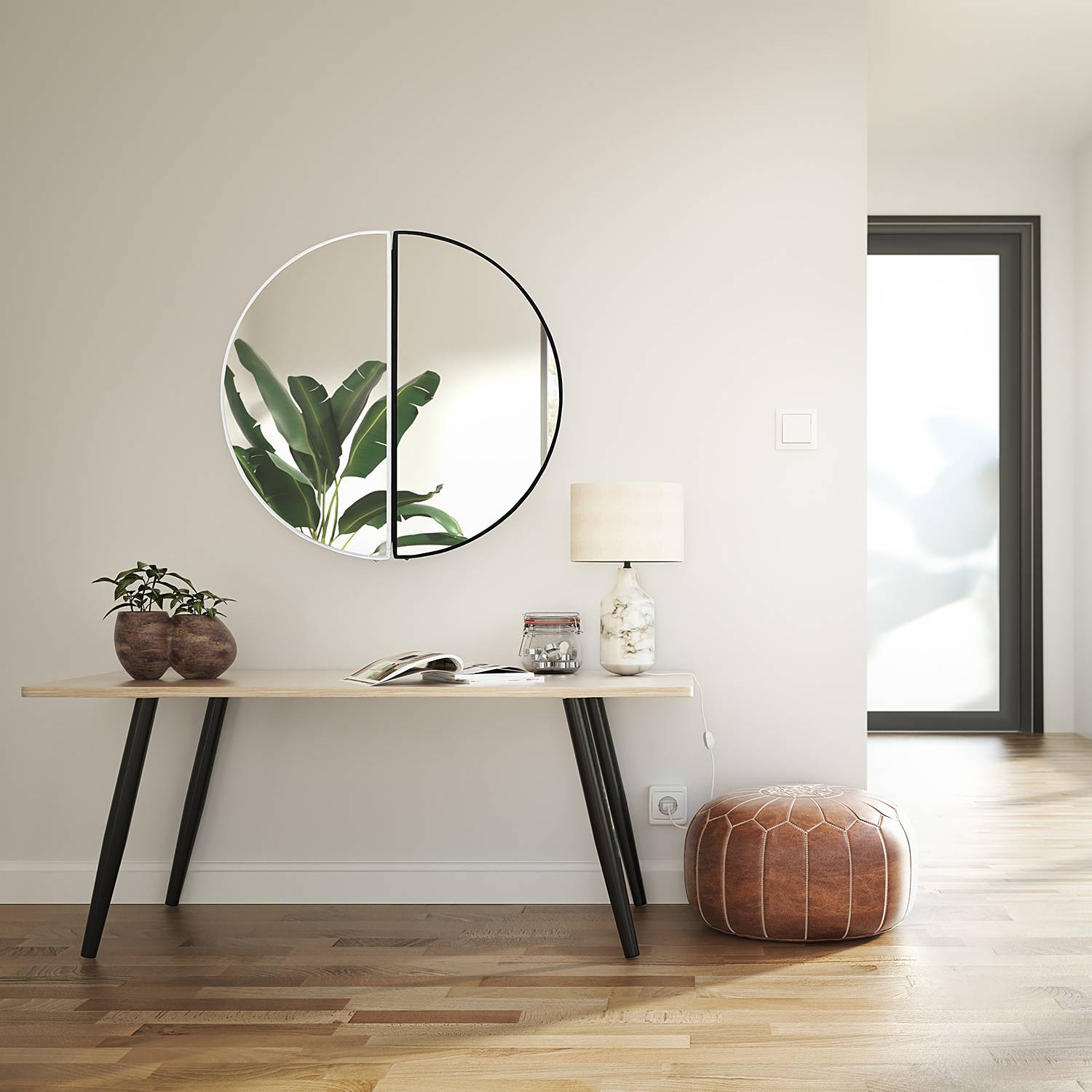 home24 Wandspiegel Bish Ø 50cm Schwarz/Schwarz Metall,MDF-Platte,Glas,Kunstleder 50 x 50 x 2cm home24 Wandspiegel Bish Ø 50cm Schwarz/Schwarz Metall,MDF-Platte,Glas,Kunstleder 50 x 50 x 2cm von home24