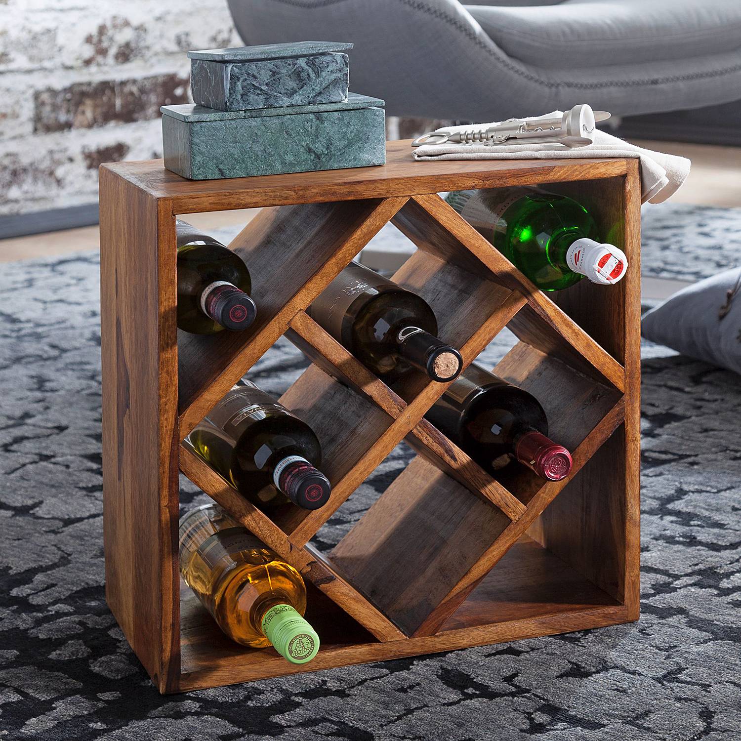 home24 Weinregal Lauco Sheesham Massiv, lackiert Braun 40 x 40 x 25cm home24 Weinregal Lauco Sheesham Massiv, lackiert Braun 40 x 40 x 25cm von home24