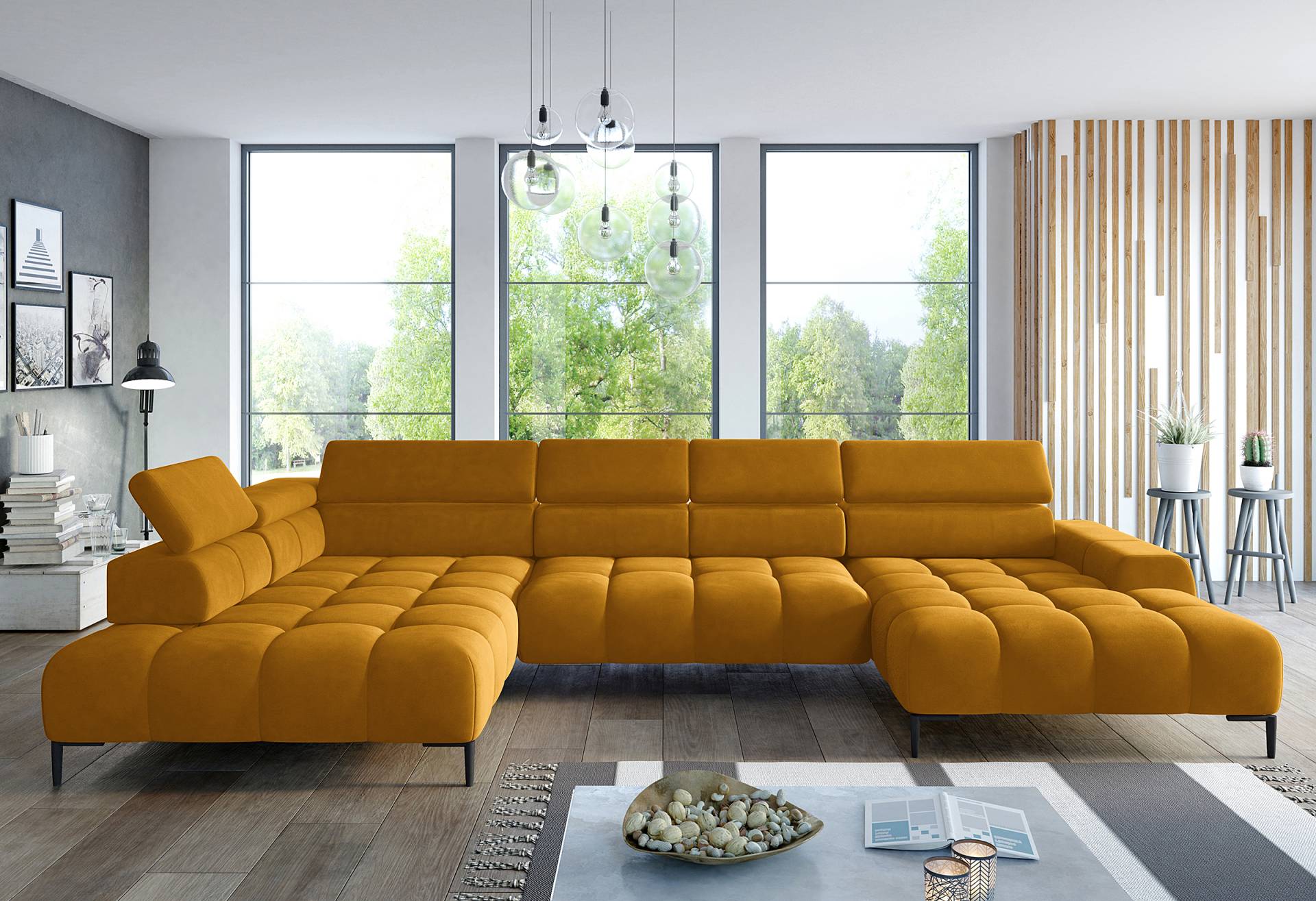 home24 Wohnlandschaft Fardah Gold Samt Onoli 385 x 76 x 216cm Longchair davorstehend rechts / Ottomane links Modern home24 Wohnlandschaft Fardah Gold Samt Onoli 385 x 76 x 216cm Longchair davorstehend rechts / Ottomane links Modern von home24
