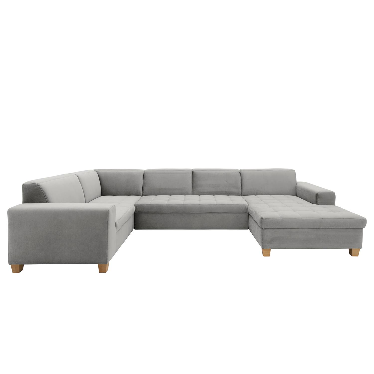 home24 Wohnlandschaft Roblin Grau Samt Loana 333 x 80 x 199cm Longchair davorstehend rechts / Ottomane links Bettkasten/Schlaffunktion Natur home24 Wohnlandschaft Roblin Grau Samt Loana 333 x 80 x 199cm Longchair davorstehend rechts / Ottomane links Bettkasten/Schlaffunktion Natur von home24