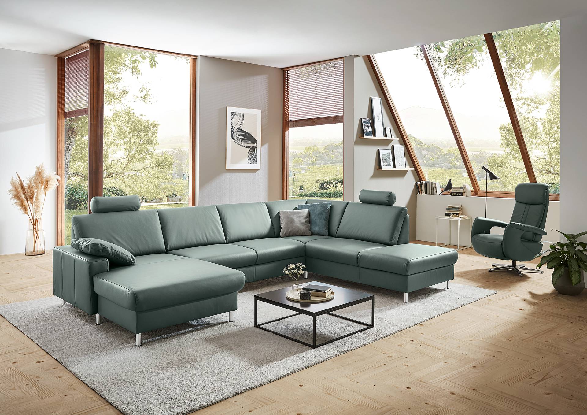 home24 Wohnlandschaft Wondina Grün Echtleder Tomma 338 x 86 x 233cm Ottomane davorstehend links Kopfstütze verstellbar/Bettkasten/Schlaffunktion home24 Wohnlandschaft Wondina Grün Echtleder Tomma 338 x 86 x 233cm Ottomane davorstehend links Kopfstütze verstellbar/Bettkasten/Schlaffunktion von home24