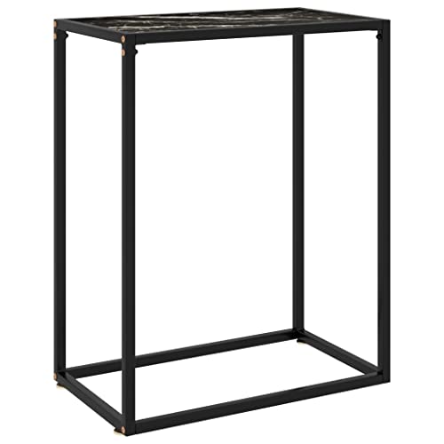 homiuse 60x35x75cm Konsolentisch Schwarz Hartglas Beistelltisch Bartisch Sideboard Wohnzimmer Regal Schwarz Beistelltisch Schwarz Metallregal Schwarz Konsolentisch Schwarz Marmor-Optik von homiuse