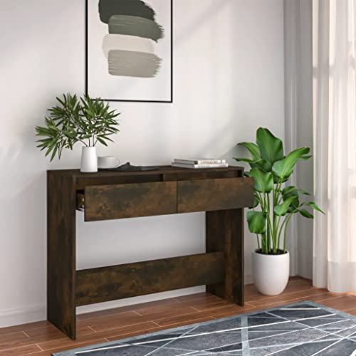 homiuse 100x35x76,5cm Konsolentisch Räuchereiche Holz Sideboard Wohnzimmer Beistelltisch Regal Schwarz Bartisch Konsolentisch Schmal Kleines Regal Industrial MöBel Sideboard Holz 2 Schubladens von homiuse