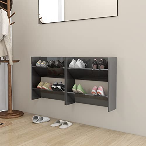 homiuse 2 Stück 60x18x60 cm Wand Schuhschrank mit 2 Kippböden Schuhregal Schmal Schuhbank Shoe Rack Schuhkipper Schuhschränke Schuhaufbewahrung Hochglanz Grau Schuhregale Holzwerkstoff von homiuse