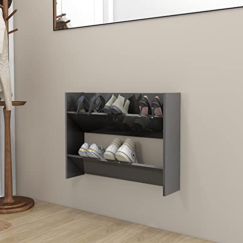 homiuse 80x18x60 cm Wand Schuhschrank mit 2 Kippböden Schuhregal Hochglanz Grau Wandbefestigung Shoe Rack Schuhbank Schuhkipper Schuhschränke Schuhaufbewahrung Schuhregale Holzwerkstoff von homiuse