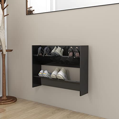 homiuse 80x18x60 cm Wand Schuhschrank mit 2 Kippböden Schuhregal Wandbefestigung Hochglanz Schwarz Schuhbank Shoe Rack Schuhkipper Schuhschränke Schuhaufbewahrung Schuhregale Holzwerkstoff von homiuse