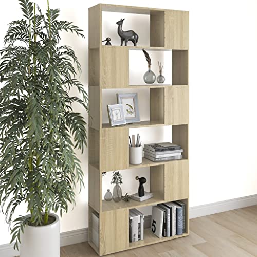 homiuse BüCherregal Sonoma-Eiche Holzregal 80x24x186 cm WüRfelregal BüCherregal Wand Raumteiler Regal Lagerregal Regal Holz Schwerlastregal Steckregal Einfach Zu Montieren von homiuse