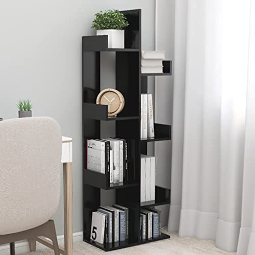 homiuse Bücherregal Baumförmige 48x25,5x140 cm 8 Fächer Bücherregal Schwarz Holzwerkstoff Regal Wand Aktenschrank Regal Schmal Standregal BüCherregal Holz Buchregal BüCherschrank Aufbewahrungsregal von homiuse