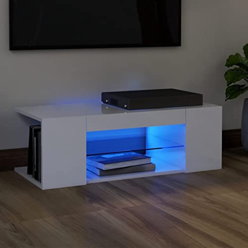 homiuse Fernsehschrank mit LED-Leuchten Hochglanz-Weiß 90x39x30 cm TV Board Fernsehschrank Fernsehtisch TV Lowboard TV Kommode Fernseher Schrank TV Schrank TV Cabinet TV Stand von homiuse