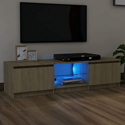 homiuse Fernsehschrank mit LED-Leuchten Sonoma-Eiche 140x40x35,5 cm TV Board Fernsehschrank Fernsehtisch TV Lowboard TV Kommode Fernseher Schrank TV Schrank TV Cabinet TV Stand von homiuse