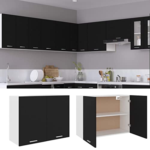 homiuse Hängeschrank Schwarz 80x31x60 cm Holzwerkstoff KüChenschrank HäNgeschrank KüChe KüChenunterschrank KüChenschräNke HäNgeschrank Bad Wandschrank Badschrank HäNgend Wandschrank HäNgend Regales von homiuse