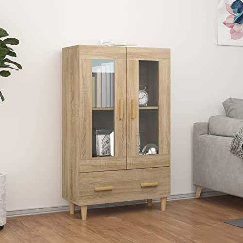 homiuse Highboard Sonoma-Eiche 70x31x115 cm Holzwerkstoff Wohnzimmerschrank Esszimmermöbel Vorratsschrank Haushaltsschrank Beistellschrank mit 2 Fächern und 1 Schublade Staubfreies Design von homiuse