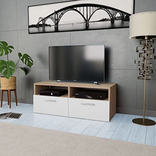 homiuse Moderne TV-Schrank Holzwerkstoff 95x35x36 cm Eiche und Weiß Tv Lowboard Wohnzimmertisch Tv Board Fernsehtisch Fernsehschrank Wohnzimmer MöBel Tv Table HiFi-Schrank 2 Regalen&2 Schränken von homiuse