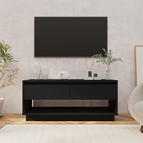 homiuse TV Board Schwarz 102x41x44 cm Holzwerkstoff Fernsehschrank Fernsehtisch TV Lowboard TV Kommode Fernseher Schrank TV Schrank Sideboard TV Bank TV Unterschrank von homiuse