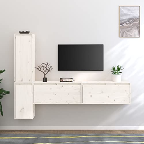 homiuse TV-Schränke 4 STK. Weiß Massivholz Kiefer TV Schrank Set Wohnzimmer MöBel Fernsehschrank Tv Lowboard HäNgend Wohnzimmerschrank Tv MöBel HäNgeschrank Wohnzimmer MöBel Set Wandschränke von homiuse