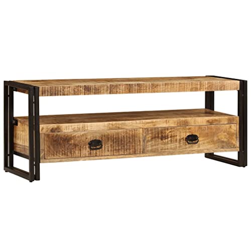 homiuse TV-Schrank 120x35x45 cm Mangoholz Massiv WunderschöNe Fernsehschrank Sideboard Wohnzimmer Tv Board Fernsehtisch Fernsehschrank Tv-MöBel&PhonomöBel 2 Schubladen Vintage-Stil Seitenschrank von homiuse