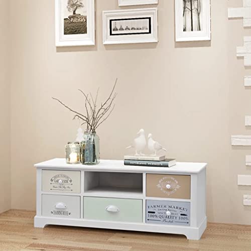 homiuse TV-Schrank Französischer Landhausstil Holz Weiß 100x35x40 cm Wohnzimmer Tv Board Fernsehtisch Fernsehschrank Tv-MöBel&PhonomöBel Tv MöBel 5 Schubladen Konsolentisch, Sideboard von homiuse