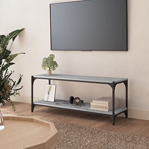 homiuse TV-Schrank Grau Sonoma 100x33x41 cm Holzwerkstoff und Stahl TV Board Fernsehschrank Fernsehtisch TV Lowboard TV Kommode Fernseher Schrank TV Schrank Hoch TV Shelf Fernseherschrank von homiuse