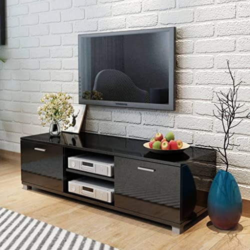 homiuse TV Schrank Hochglanz Schwarz 140x40,3x34,7 cm Sideboard Wohnzimmer Tv Board Fernsehtisch Fernsehschrank Tv-MöBel & PhonomöBel Tv MöBel Mit 4 KabelausgäNge 2 Regale&FäCher von homiuse