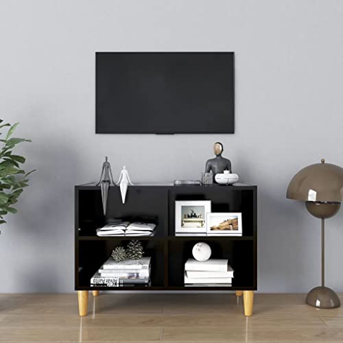 homiuse TV-Schrank mit Massivholz-Beinen Schwarz 69,5x30x50 cm TV Board Hochglanz Fernsehschrank Fernsehtisch TV Lowboard TV Kommode Fernseher Schrank TV Schrank TV Unterschrank von homiuse