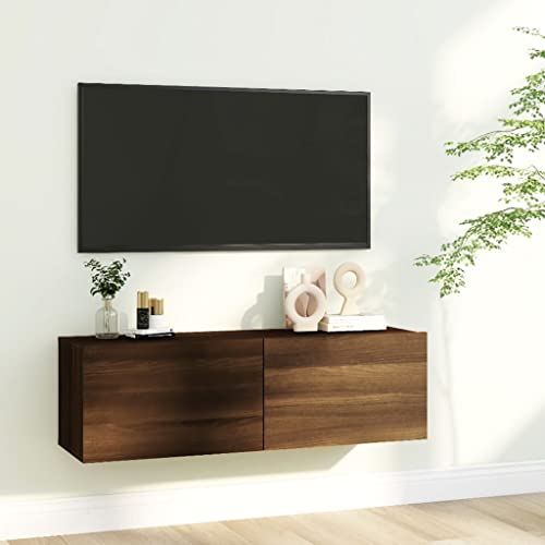 homiuse TV-Wandschrank Braun Eiche 100x30x30 cm Holz HäNgende TV-Schrank HäNgeschrank Wohnzimmer MöBel Tv Lowboard HäNgend Fernsehtisch Fernsehschrank BüCherregal Schrank 2 Fächer mit Klapptüren von homiuse