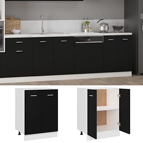 homiuse Unterschrank Schwarz 60x46x81,5 cm Holz KüChenschrank KüChenunterschrank SpüLe Mit Unterschrank KüChenschräNke Unterschrank Kitchen Cabinet SpüLenunterschrank ohne Arbeitsplatte Zwei Regale von homiuse