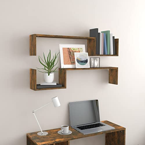 homiuse Wandregal 100x15x20 cm Wandregale 2 pcs Räuchereiche BüCherregal Wand Wandregal Holz Regal Wand Wandregal KüChe KüChenregal Wand Regale FüR WäNde HäNgeregal Wandboard Regalbrett Wall Shelf von homiuse