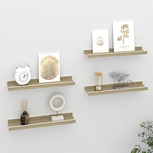 homiuse Wandregal 4 STK. Weiß und Sonoma-Eiche Wandregal Holz Wand BüCherregal Wandregal KüChe KüChenregal Wand Regale FüR WäNde Wandregal Kinderzimmer Wandboard Wall Shelf Bookshelf 40x9x3 cm von homiuse