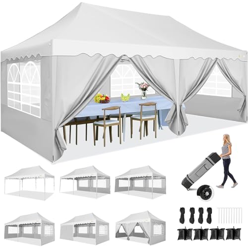 HOTEEL Pavillon 3x6 Mit 6 SeitenwäNden Faltpavillon 3x6 Wasserdicht Stabil Partyzelt 3x6 Winterfest Uv-Schutz 50+, Aufbewahrungstasche Mit Rollen, FüR Party,Outdoor,Garten,Hochzeit,Camping,Markt,Weiß von Hoteel