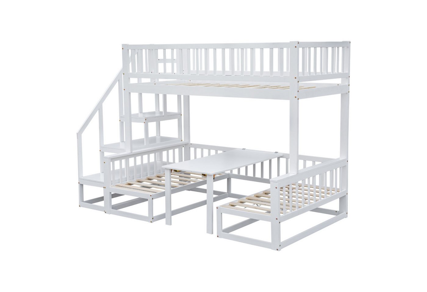 i@home Etagenbett, mit verstellbarem Tisch, Holzsofa und Treppe (1-Set), mit verstellbarem Tisch, mit Holzsofa, Weiß (90x200cm&120*200cm) von i@home