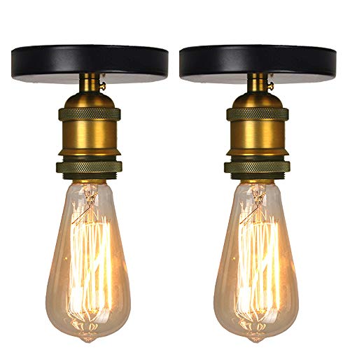 iDEGU 2 Stück Vintage Edison Lampenfassung E27, Retro Deckenleuchte Halter Deckenlampe Sockel Deckenfassung Metall Lampensockel, Messing Fassung von iDEGU