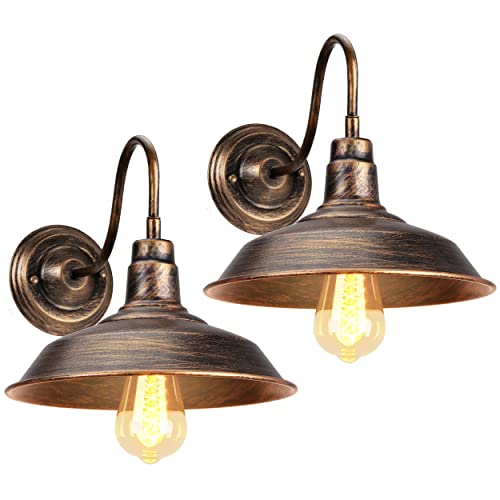 iDEGU 2 Stück Industrie Wandleuchten, 26cm Vintage Wandlampe Innen Retro Wandspot E27 Wandbeleuchtung Wandstrahler für Küche Wohnzimmer Flur Büro (Farbe: Bronze) von iDEGU