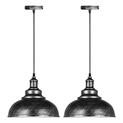 iDEGU 2 Stück Pendelleuchte Industrielle Vintage Pendellampe E27 Retro Lampe Metall Hängelampe für Küche Esszimmer Wohnzimmer Restaurant, Ø29cm (Silber Rost) von iDEGU