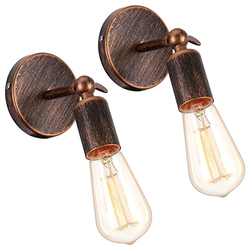 iDEGU 2 Stücke Industrie Wandleuchten, E27 Wandlampe Innen Vintage Lampenschirm aus Metall 180 ° Einstellbare Metall Wandbeleuchtung für Schlafzimmer Badezimmer Flur Wohnzimmer (Bronze Rost) von iDEGU