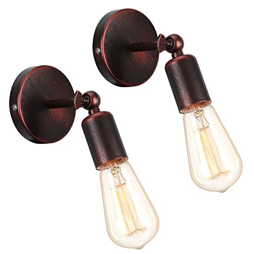 iDEGU 2 Stücke Industrie Wandleuchten, E27 Wandlampe Innen Vintage Lampenschirm aus Metall 180 ° Einstellbare Metall Wandbeleuchtung für Schlafzimmer Badezimmer Flur Wohnzimmer (Kupfer Rost) von iDEGU