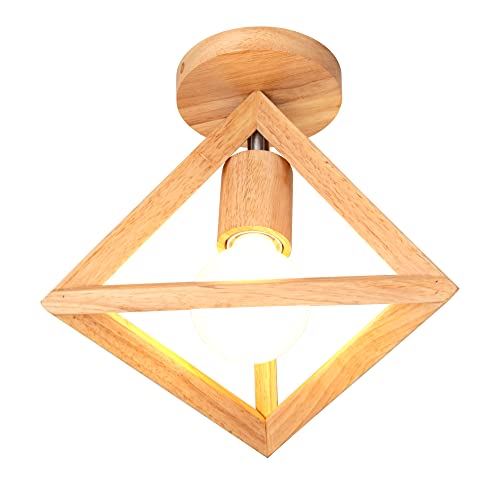 iDEGU Retro Deckenleuchte im Geometrischen Design Moderne Deckenlampe mit Dreieck Lampenschirm aus Holz Vintage Lampe E27 Deckenleuchte für Schlafzimmer Wohnzimmer Flur Küche Café Restaurant, 16 cm von iDEGU