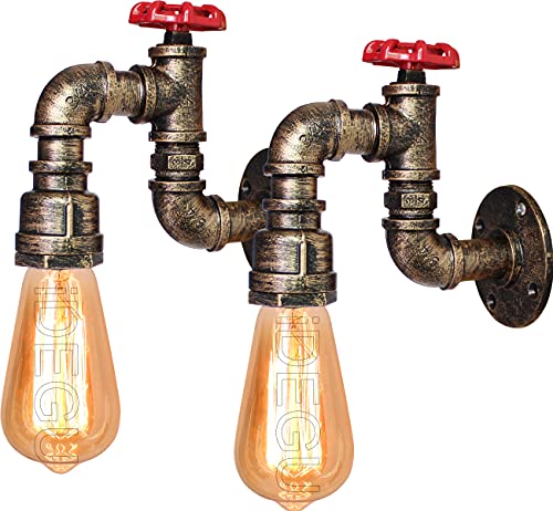 iDEGU 2 Stück Industrielle Wandleuchte, Vintage, Wandleuchte, Rohrstil, Retro, Art Déco, Wandlampe für Bar, Küche, Restaurant, Café, Flur (Bronze, Wasserhahn H) von iDEGU