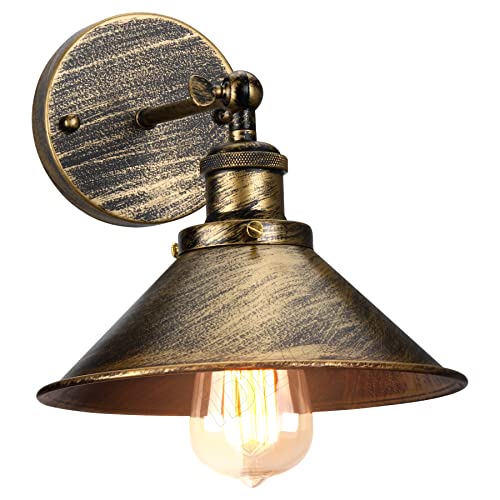 iDEGU Wandleuchte Industrielle Vintage Wandlampe Deckenleuchte Edison-Stil Metall Retro Lampe mit 180° Drehung E27 Fassung Lampe für Wohnzimmer Küche Flur Schlafzimmer, 22 cm (1 Stück, Bronze) von iDEGU