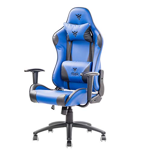 iTek Gaming Chair PLAYCOM PM20, Kunstleder, Schwarz-Blau, Normale von iTek