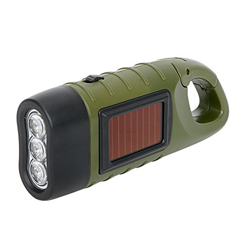 iTimo Handkurbel Wiederaufladbare Solar LED Taschenlampe, Dynamo Notlicht im Freien, Tragbar Camping Lampen, mit Karabinerhaken zum Aufhänge, 124×42×32MM von iTimo