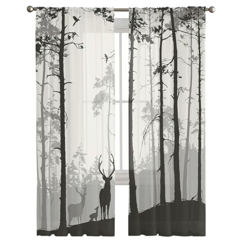 iapp CL-1 Vorhang,Pine Tree Silhouette Curtain for Living Room Transparent Tulle Curtains Window Sheer for The Bedroom Accessories Decor von iapp