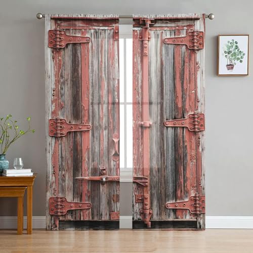 iapp CL-1 Vorhang,Wooden Door Paint Modern Curtain for Living Room Transparent Tulle Curtains Window Sheer for The Bedroom Accessories Decor von iapp