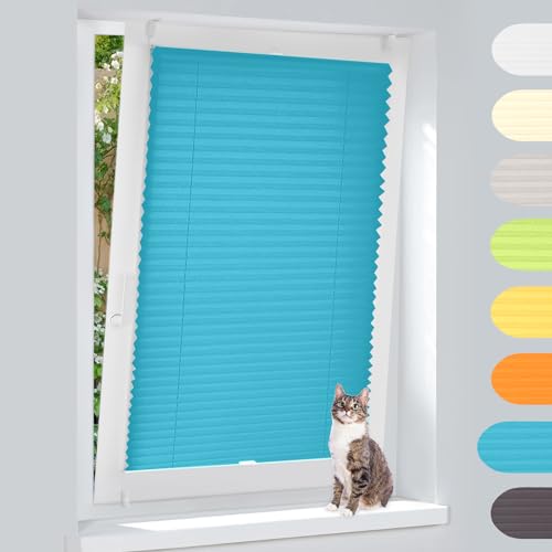 Plissee ohne Bohren Plissees Klemmfix Die Aluleisten,Blau 45x120cm Easyfix Plisseeroll Rollo für Fenster Einfache Montage Sichtschutz und Sonnenschutz von ibobu