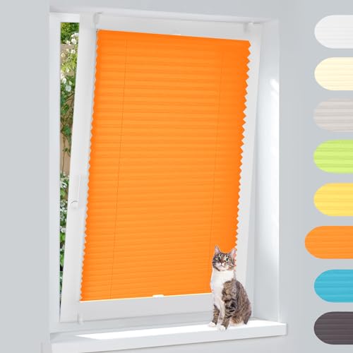 Plissee ohne Bohren Plissees Klemmfix Die Aluleisten,Orange 65x120cm Easyfix Plisseeroll Rollo für Fenster Einfache Montage Sichtschutz und Sonnenschutz von ibobu