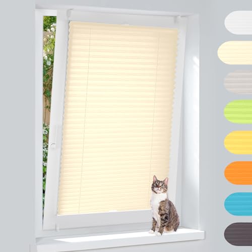 Plissee ohne Bohren Plissees Klemmfix Die Aluleisten Beige 105x130cm Easyfix Plisseeroll Rollo für Fenster Einfache Montage Sichtschutz und Sonnenschutz von ibobu