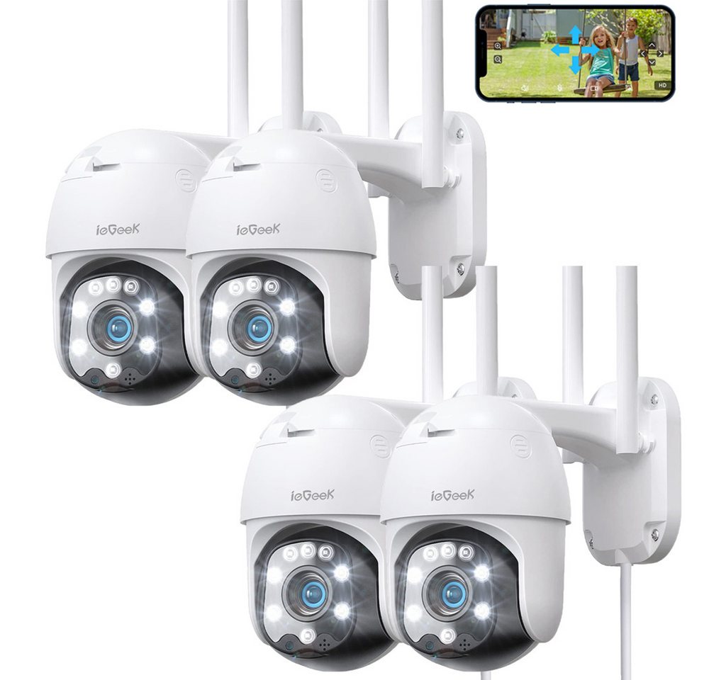 ieGeek Überwachungskamera Aussen Kamera Überwachung Wlan IP Kamera Überwachungskamera (AuBenbereich, Aussen, Outdoor, Außenkamera WiFi 355°/90° Schwenkbar PTZ Outdoor, 4-tlg., Sprach-Gegensprechanlage, Telefon-/PC-Fernzugriff, Mit der Familie Teilen, 4-fachen Digitalzoom) von ieGeek