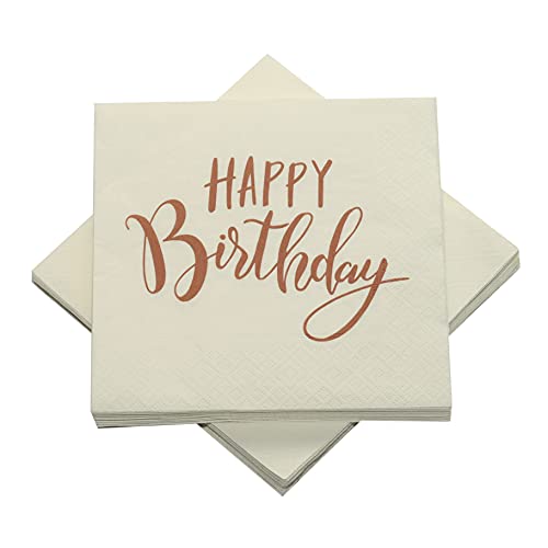 20 Servietten 'Happy Birthday' zum Geburtstag 33x33 cm - (creme/kupfer) von in due