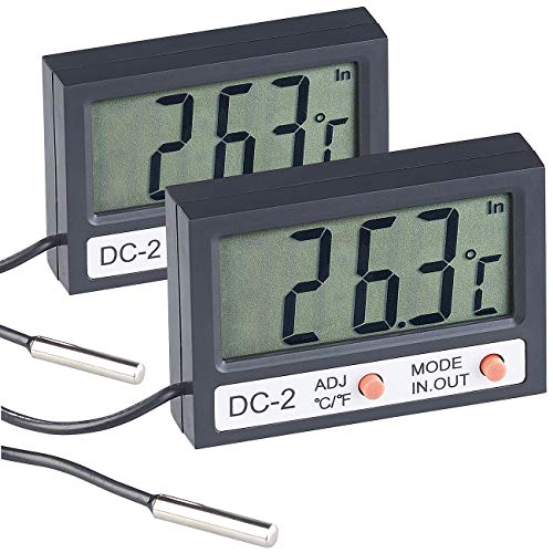 infactory Wasserthermometer: 2er Pack Digitales Aquarium-Thermometer mit Uhrzeit und LCD-Display (Thermometer für Wasser, Aquariumuhren, Temperaturfühler) von infactory